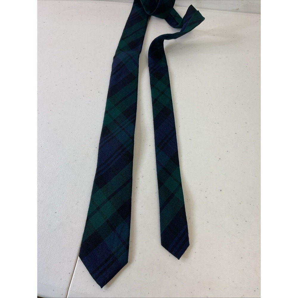 J.Crew Skinny Plaid Tie Blackwatch Green Navy Preppy Academia Office Wool Silk
